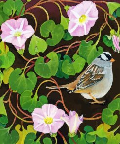 Bird And Pink Morning Glory Diamond Painting