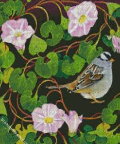 Bird And Pink Morning Glory Diamond Painting