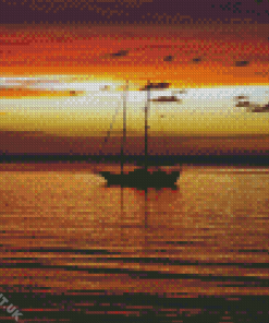 Boat In Sunset Diamond Painting