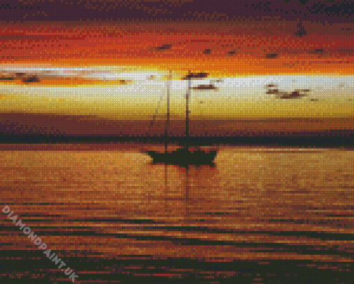 Boat In Sunset Diamond Painting