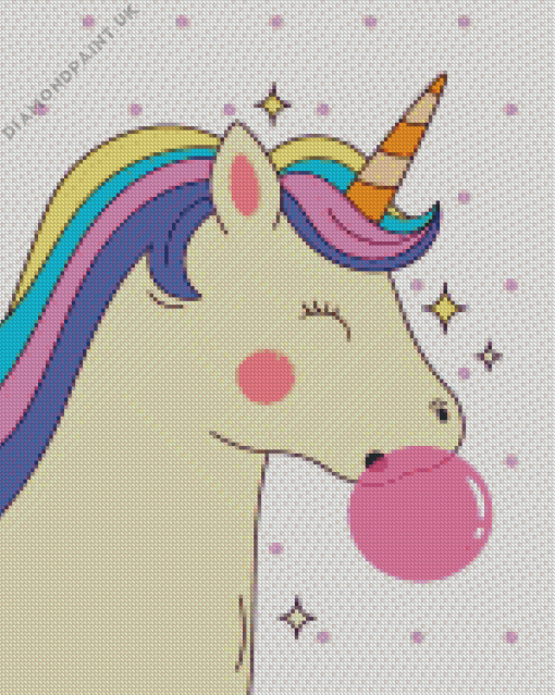 Cute Unicorn Blowing Bubble Gum Diamond Painting