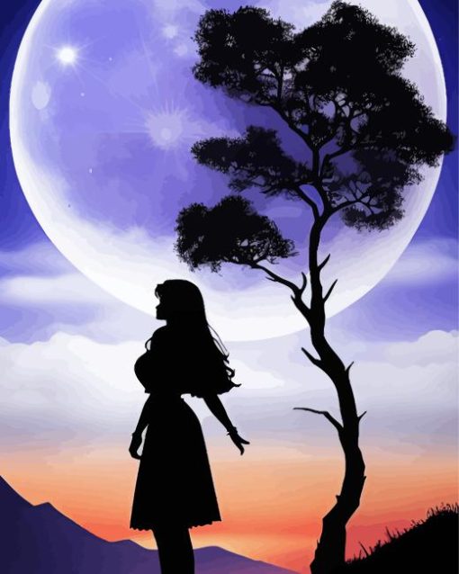 Girl Silhouette And Moon Diamond Painting