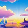 Illustration Sea Sunrise Diamond Painting