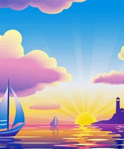 Illustration Sea Sunrise Diamond Painting