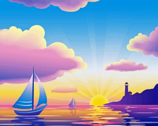 Illustration Sea Sunrise Diamond Painting