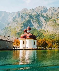 Konigssee Lake With St Bartholomews Church Diamond Painting