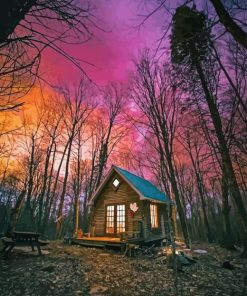 Log Cabin Sunset Diamond Painting