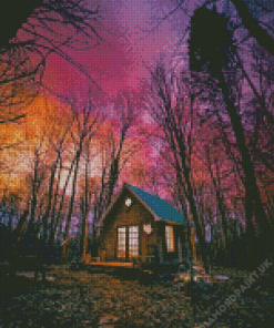 Log Cabin Sunset Diamond Painting