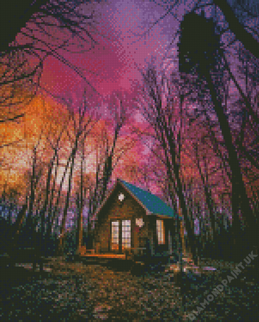 Log Cabin Sunset Diamond Painting