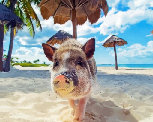 Pig In The Beach Diamond Painting