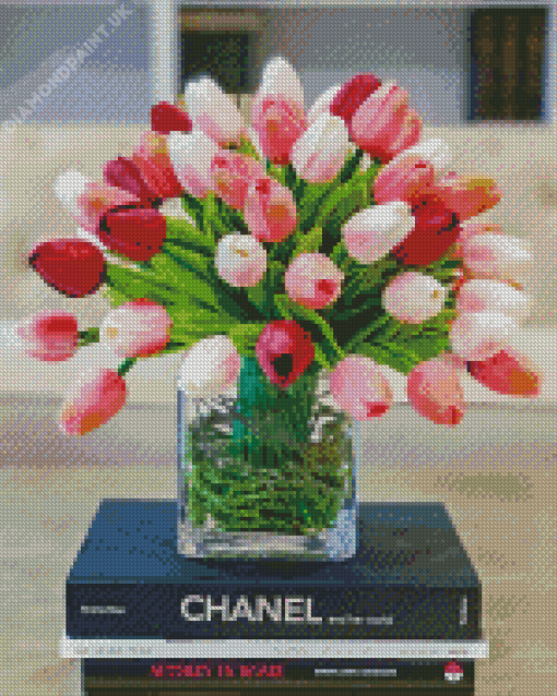 Pink Tulips In Vase Diamond Painting