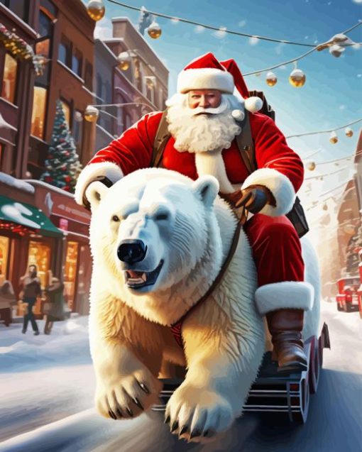 Polar Bear And Santa Claus Diamond Painting