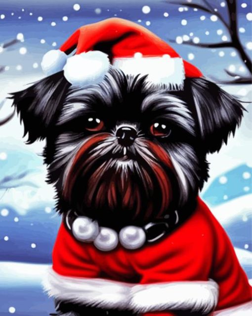 Santa Black Shih Tzu Diamond Painting