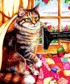 Sewing Machine With Cat Diamond Painting