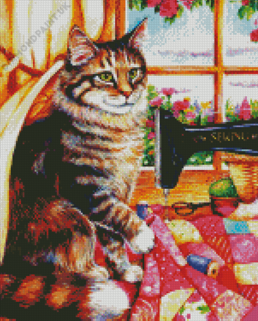 Sewing Machine With Cat Diamond Painting