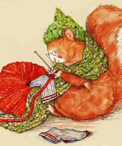 Squirrel Knitting Diamond Painting