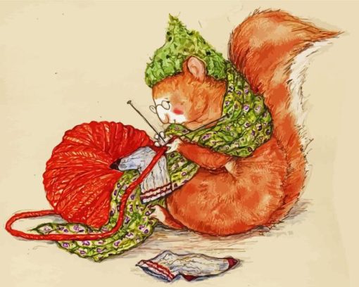 Squirrel Knitting Diamond Painting