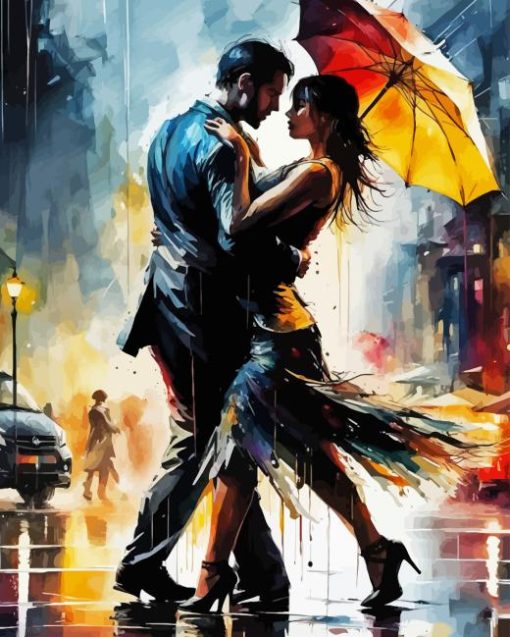 Tango Couple In Rain Diamond Painting