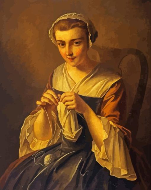 Vintage Girl Knitting Diamond Painting