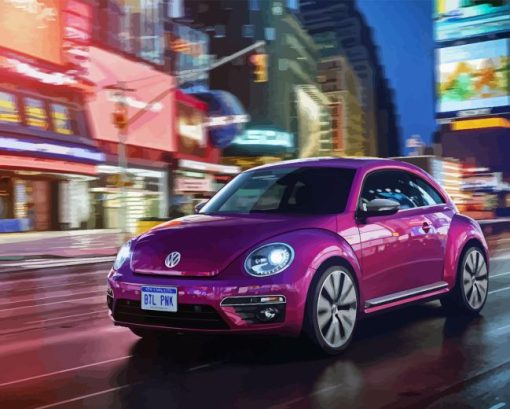 Volkswagen Pink Beetle Car Diamond Painting