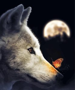 Wolf With Butterfly On Nose Diamond Painting