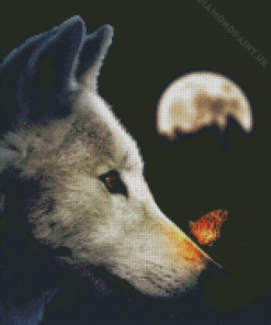 Wolf With Butterfly On Nose Diamond Painting