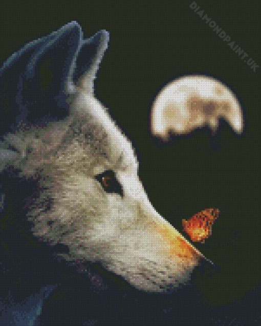 Wolf With Butterfly On Nose Diamond Painting