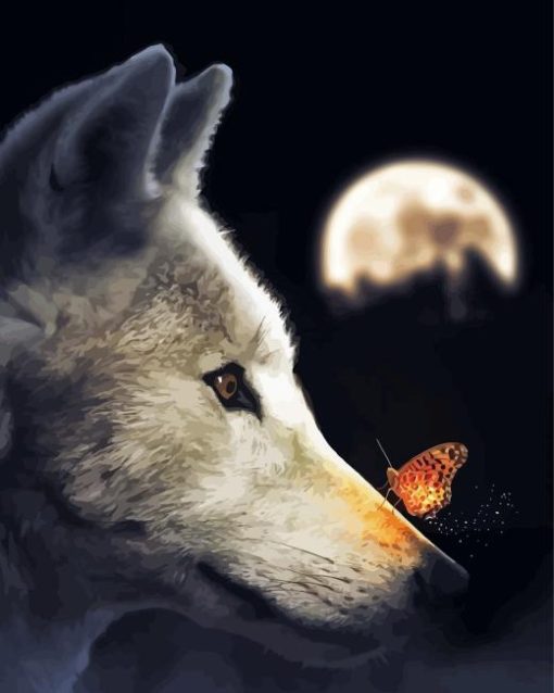 Wolf With Butterfly On Nose Diamond Painting