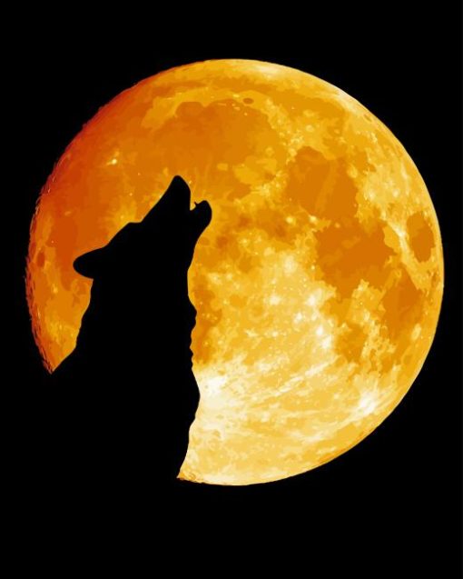 Wolf With Moon Silhouette Diamond Painting