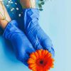 Blue Gloves And Flowers Diamond Painting