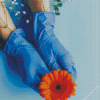 Blue Gloves And Flowers Diamond Painting