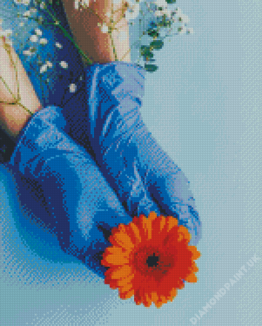 Blue Gloves And Flowers Diamond Painting