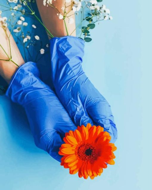 Blue Gloves And Flowers Diamond Painting