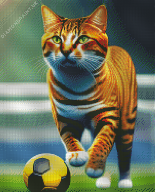 Cat Playing Football Diamond Painting