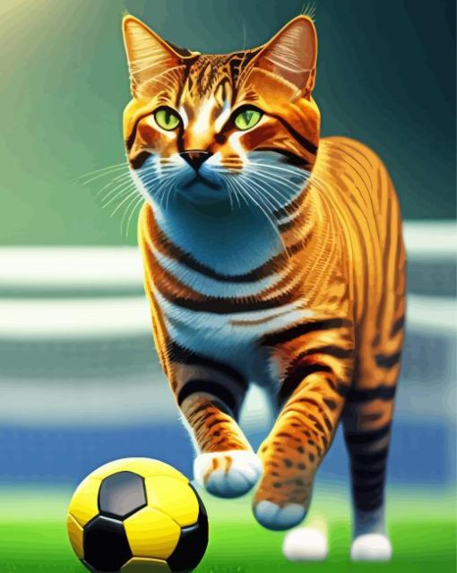 Cat Playing Football Diamond Painting