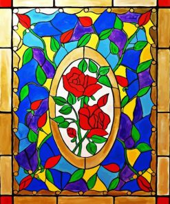 Red Rose With Stained Glass Diamond Painting