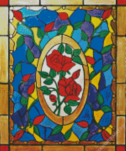 Red Rose With Stained Glass Diamond Painting