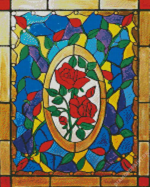 Red Rose With Stained Glass Diamond Painting