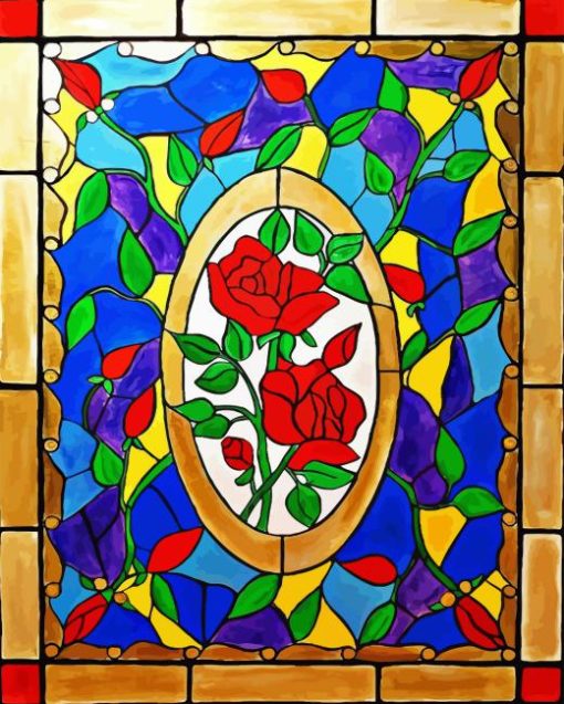 Red Rose With Stained Glass Diamond Painting