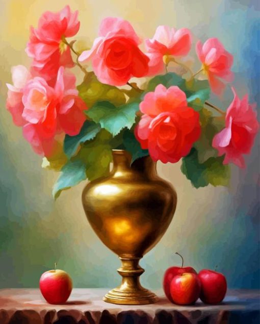 Begonias In Brass Vase Diamond Painting