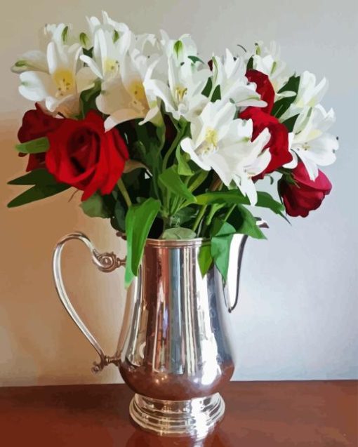 Flowers In A Silver Pitcher Diamond Painting