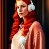 Ginger Woman Listening To Music Diamond Painting