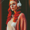 Ginger Woman Listening To Music Diamond Painting