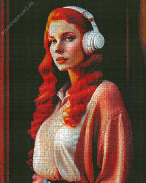 Ginger Woman Listening To Music Diamond Painting