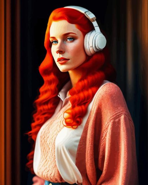 Ginger Woman Listening To Music Diamond Painting