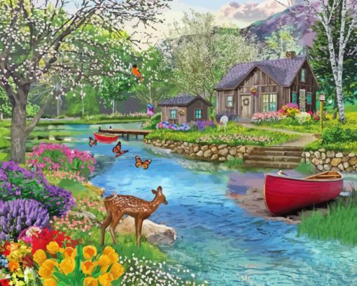 Spring Cabin Diamond Painting