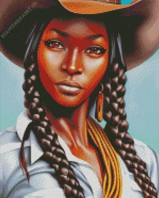 American Black Woman Cowgirl Diamond Painting