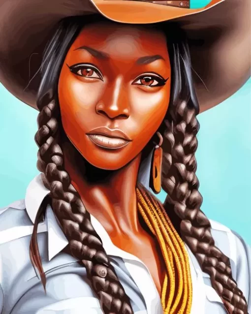 American Black Woman Cowgirl Diamond Painting