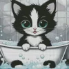 Black Cat Taking Bath Diamond Painting