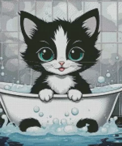 Black Cat Taking Bath Diamond Painting